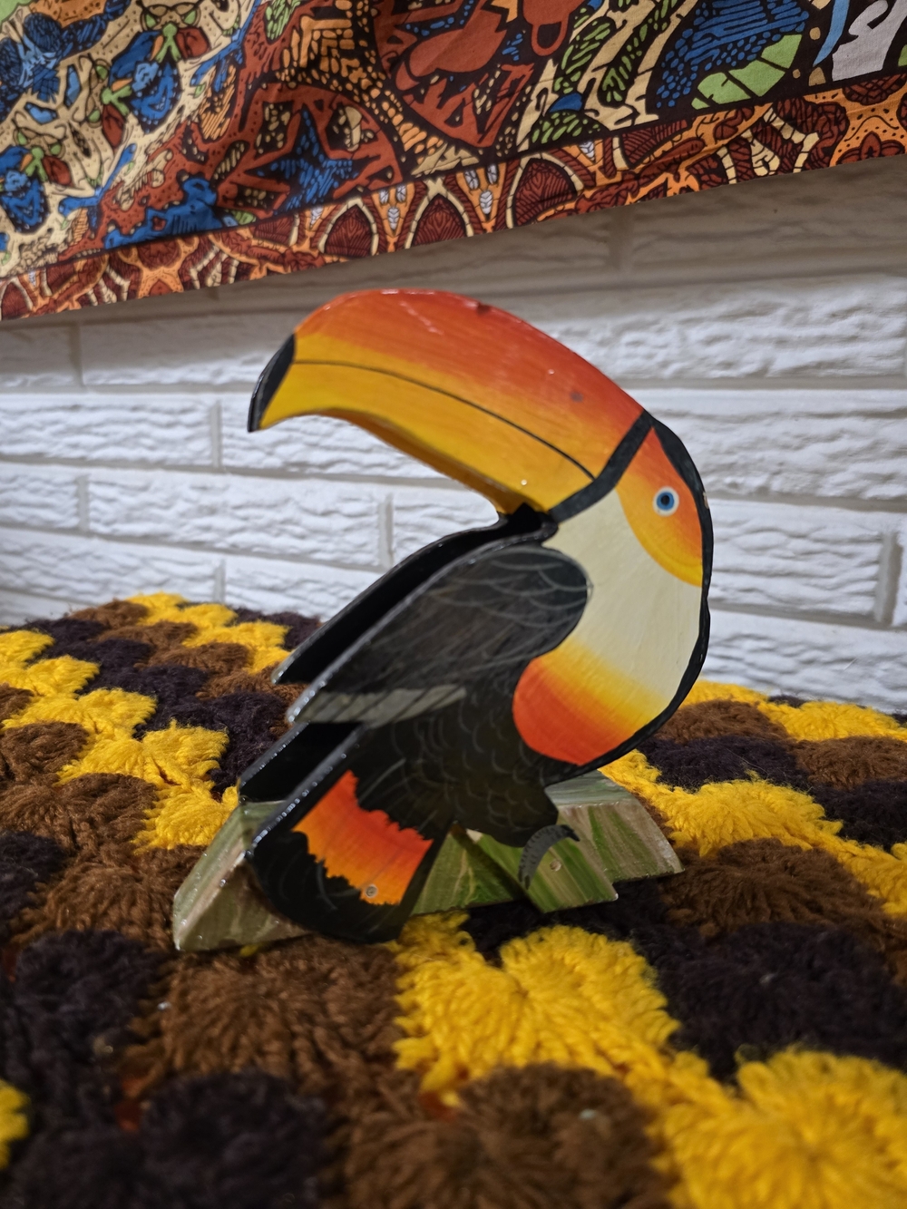 Hand-Painted Toucan Bird Napkin Holder - Orange and Black